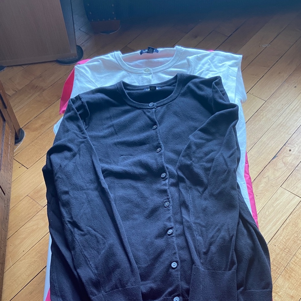 Lands' End White & Black Cardigans size L Tall
